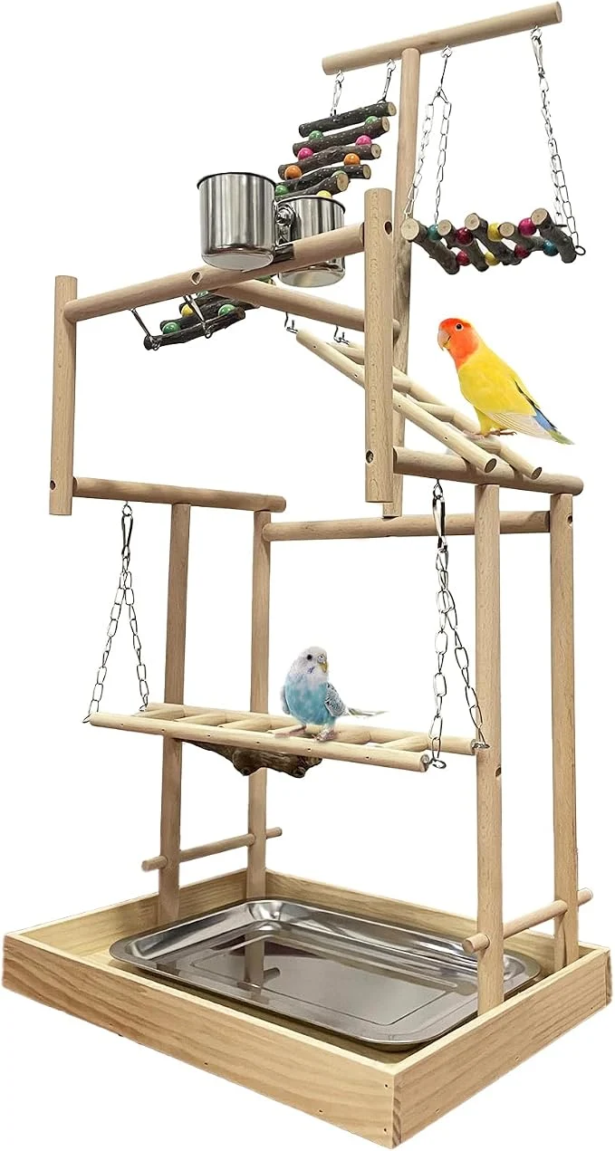 World-Class Hamiledyi 4 Layers Large Bird Playground 32 H Pet Parrot Playstand Gym Perch Functional