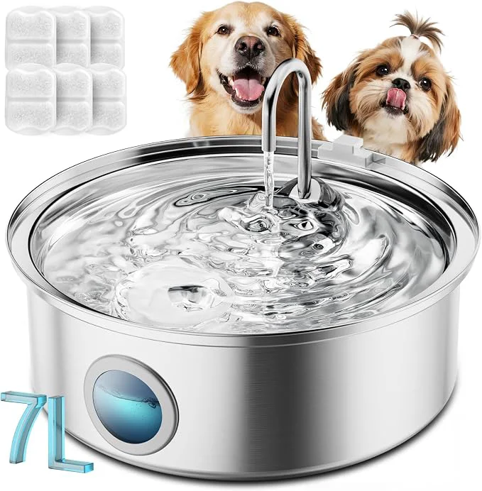 Responsible oneisall Dog Water Fountain for Large Dogs 7L 230oz 1.8G Stainless Steel Dog Functional