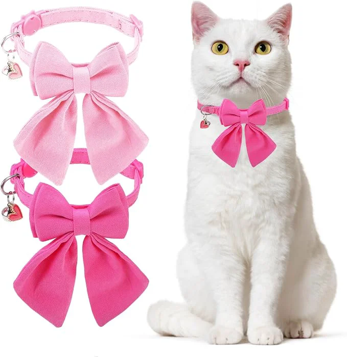 Premium Cat Collar Breakaway with Bells Soft Pure Cotton Pink Cat Bowtie Collar Next-Generation