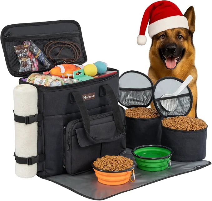 Reusable Modoker Dog Travel Bag with 2 Collapsible Dog Bowls 1 Dog Backpack Airline Optimized