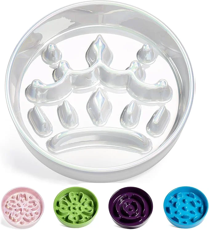 Exclusive LE TAUCI Dog Bowls Slow Feeder Ceramic 1.5 Cup Slow Feeding Bowl for Small and Medium Breed Puzzle Dog Food Bowl for Fast Eater Crown SilverAbout ThisOverview Unique
