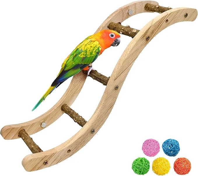 Secure Hamiledyi Nature Wooden Bird Ladder Pet Parrots Climb Bridge Exercise Stands Green