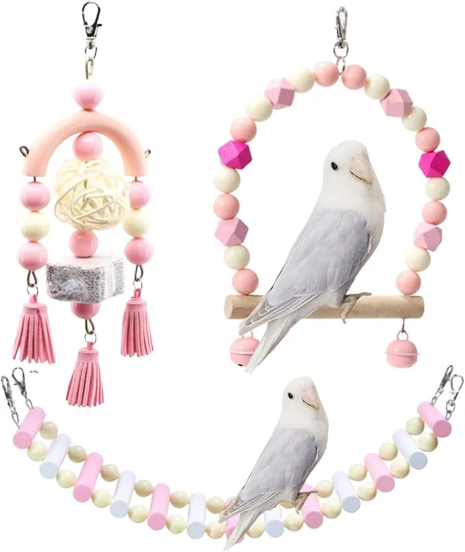 Professional 3PCS Bird Toys Bird Foraging Toys Chewing Hanging Birdcage Swing Cage Recyclable