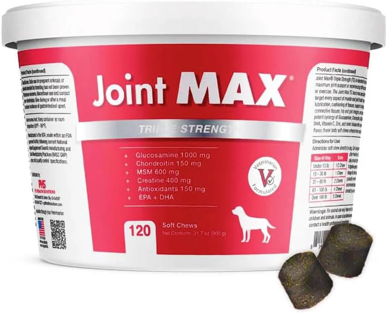 Safe TS Joint Supplement Vet Formulated Pain Inflammation Relief Treats Hip Dysplasia Arthritis Glucosamine Chondroitin Turmeric MSM HA Creatine Omega 3 EPA DHA.120 Soft Chews Selected
