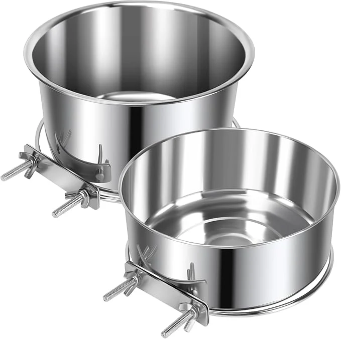 High-Grade 2 Pcs Large Pet Dog Food Water Bowl for Cage Stainless Steel Non-Spill Kennel Hanging Cats Bowls with Clamp Holder Crate Feeder Dish for Medium Large Dogs Huge Pets 7.1×3.7” 7.1×2.5” About ThisOverview Dependable