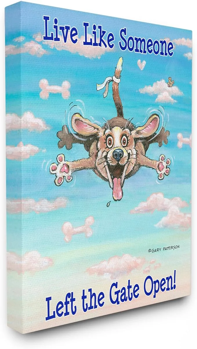 Safe Stupell Industries ‘Gate Open Funny Cartoon Pet Dog Design’ Canvas Art 30 x 40 Inches Easy to Hang and Sturdy Made in USA by Gary PattersonAbout This Contemporary