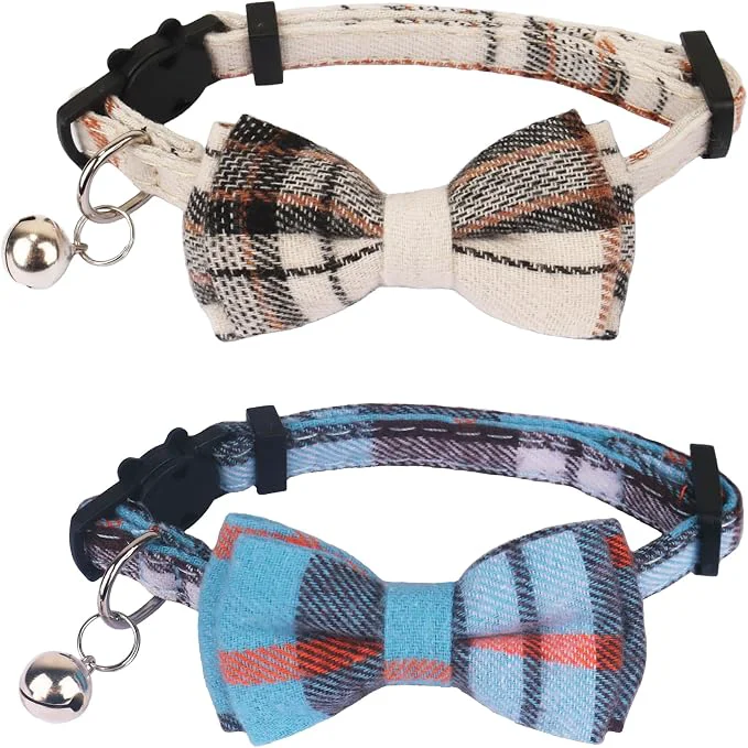 Functional ADOGGYGO Plaid Cat Collars Breakaway Durable