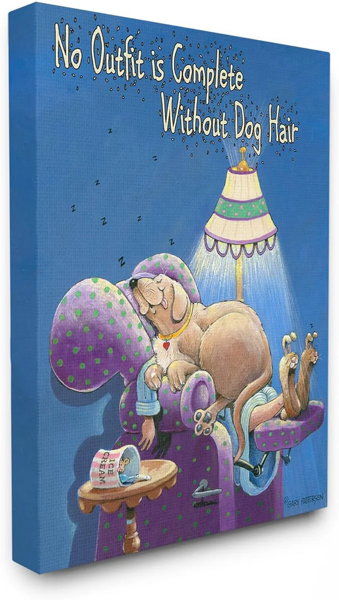Verified Stupell Industries ‘Outfit Dog Hair Funny Cartoon Pet Design’ Canvas Art 24 x 30 Inches Easy to Hang and Sturdy Made in USA by Gary PattersonAbout This First-Class