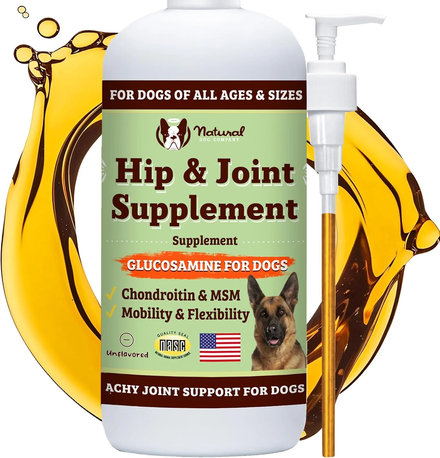 Elegant Natural Dog Company Liquid Glucosamine Hip Joint Oil for Dogs 16 oz Extra Strength Cartilage Joint Support Helps Mobility and Eases Occasional Stiffness Dog Vitamins Supplements Responsible