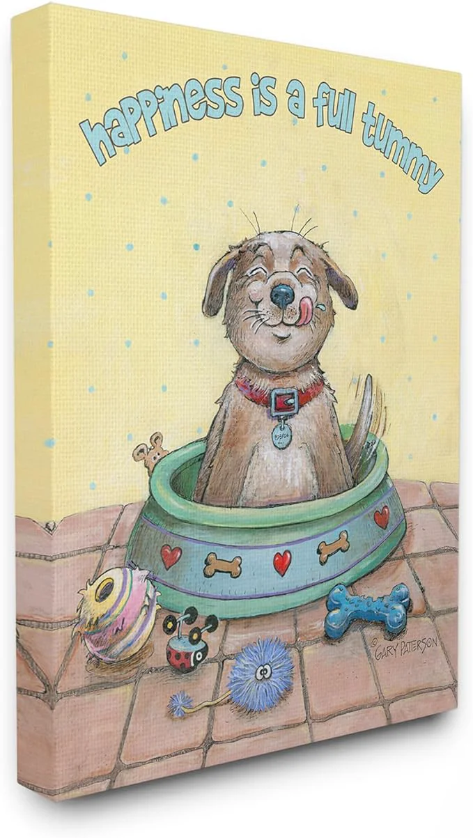 Optimized Stupell Industries ‘Happiness is A Full Tummy Dog Funny Cartoon Pet Design’ Canvas Art 36 x 48 Inches Easy to Hang and Sturdy Made in USA by Gary PattersonAbout This Luxury