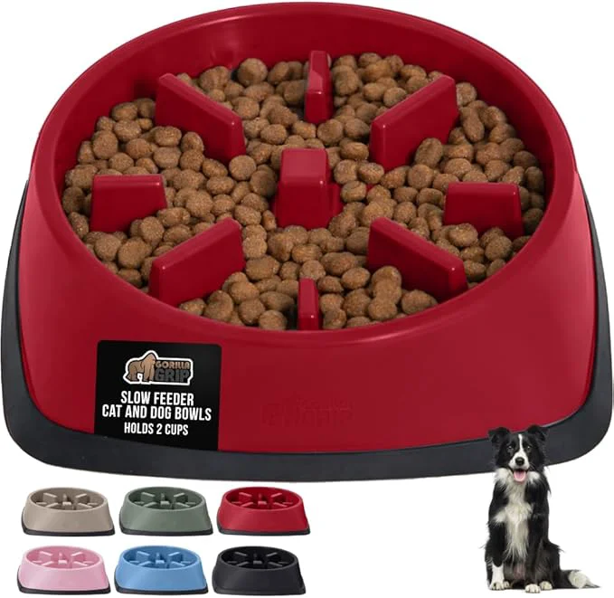 Eco-Friendly GORILLA GRIP Patented BPA Slow Feeder Dog Bowls Interactive Puzzle Toy for Dogs and Cats Food Training Enrichment Keeps Pets Busy and Prevents Puppy Overeating All Breeds 2 Cup RedAbout ThisOverview Natural