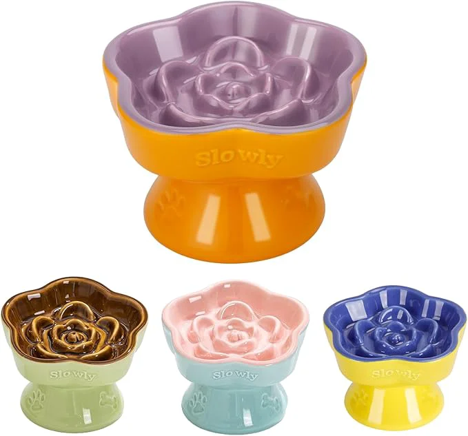 Next-Generation S Q’s CERAMICS Raised Slow Feeder Cat Bowl Ceramic d Food Bowl Small Dogs Slow Feeder Flower Shaped Cute Pet Dish for Dry and Wet Food Purple 5.8 About ThisOverview Smart