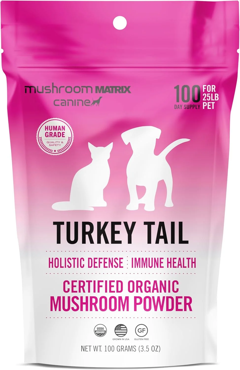 Exclusive Om Mushroom Matrix Pet – Canine Turkey Tail USA Grown Human-Grade Organic Mushroom Powder Pet Supplement Immunity Support Holistic Defense for Dogs Cats 100 Grams 3.5 oz Natural