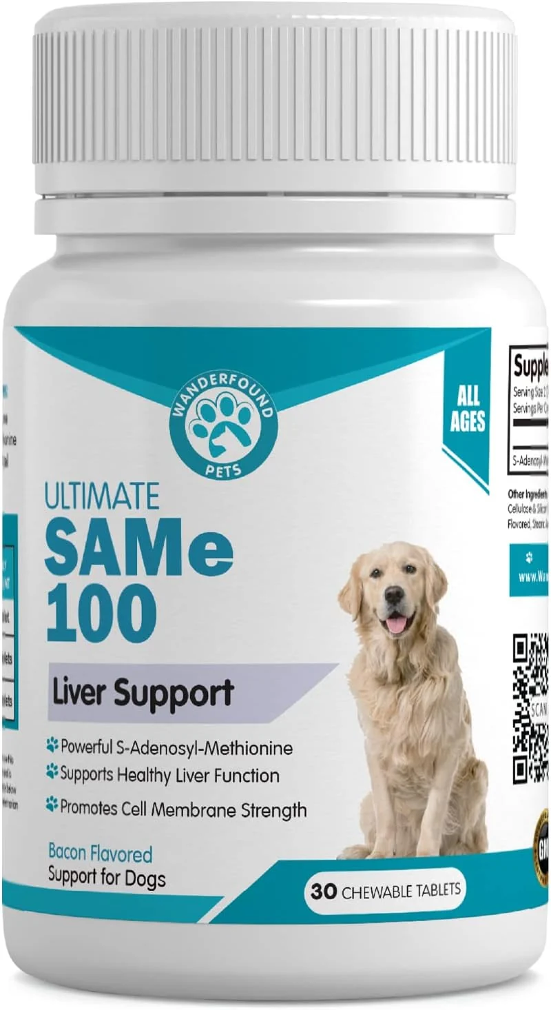 Long-Lasting Wanderfound Pets Same 100 Liver Support for Dogs – Same S-Adenosyl-L-Methionine Hepatic Supplement for Liver Brain Support – Bacon Flavored Sam E Manufactured in The USA – 30 Chewable Tablets Pure