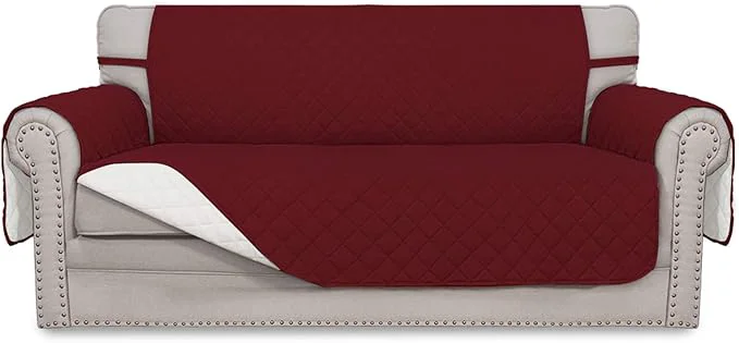 Secure Easy-Going Sofa Slipcover Reversible Loveseat Sofa Cover Couch Cover for 2 Cushion Couch Furniture Protector with Elastic Straps for Pets Kids Dog Cat Oversized Loveseat Christmas Red Ivory About ThisOverview Original Design