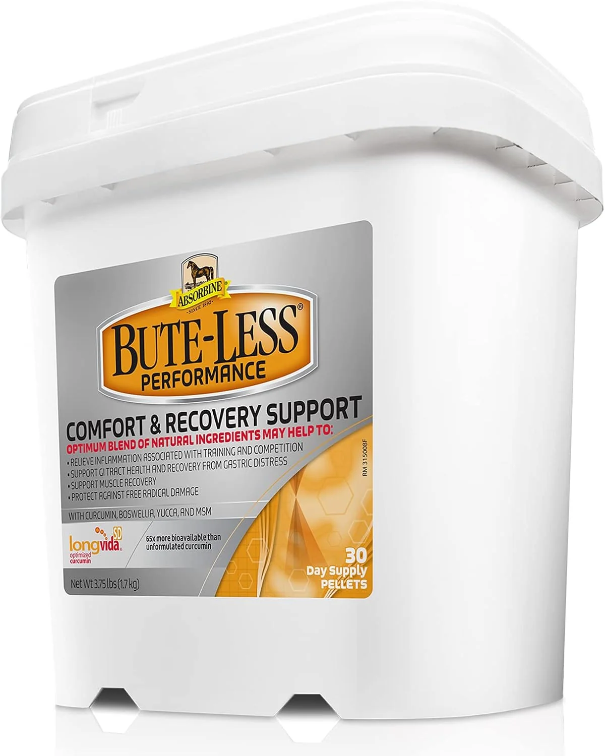 Absorbine Bute-Less Performance Advanced Formula Horse Supplement Pellets Supports Healthy Inflammatory Response GI Tract 3.75lb Tub 30 Day Supply Trusted
