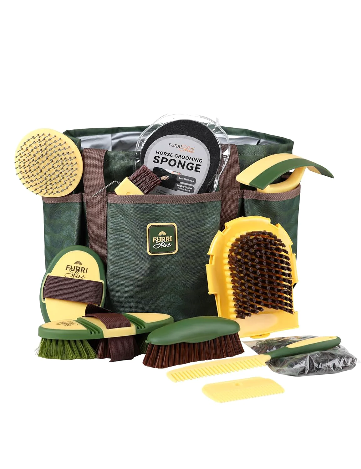 Soft 11PCS Horse Grooming Kit Curry Comb Sweat Scraper Horse Bathing Supplies Grooming Tools with Storage Bag Pasture Glow Breathable