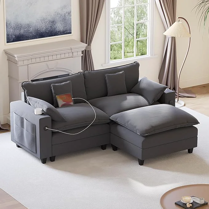 Elite 80.7 Modular Sectional Couch L Shaped Cloud Sofa with Movable Ottoman Chenille Deep Seat Cloud Couch with Charging Station Cup Holder Side Pocket Sectional Couches for Living Room GreyAbout ThisOverview Solid