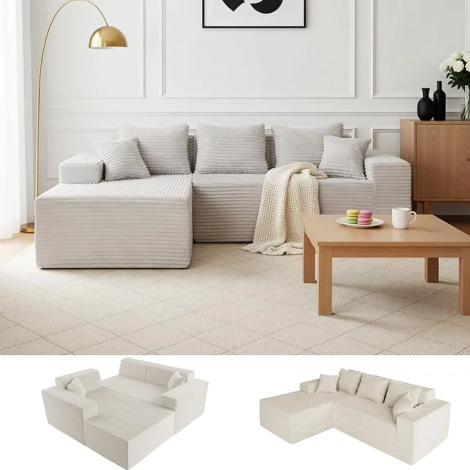 Fast Claiks 110 Boneless Couch Cloud Couch Sectional L-Shape Corduroy Modular Sectional Sofa Deep Seat Upholstered Couches for Living Room No Assembly Required Beige Left Facing ChaiseAbout ThisOverview Innovative