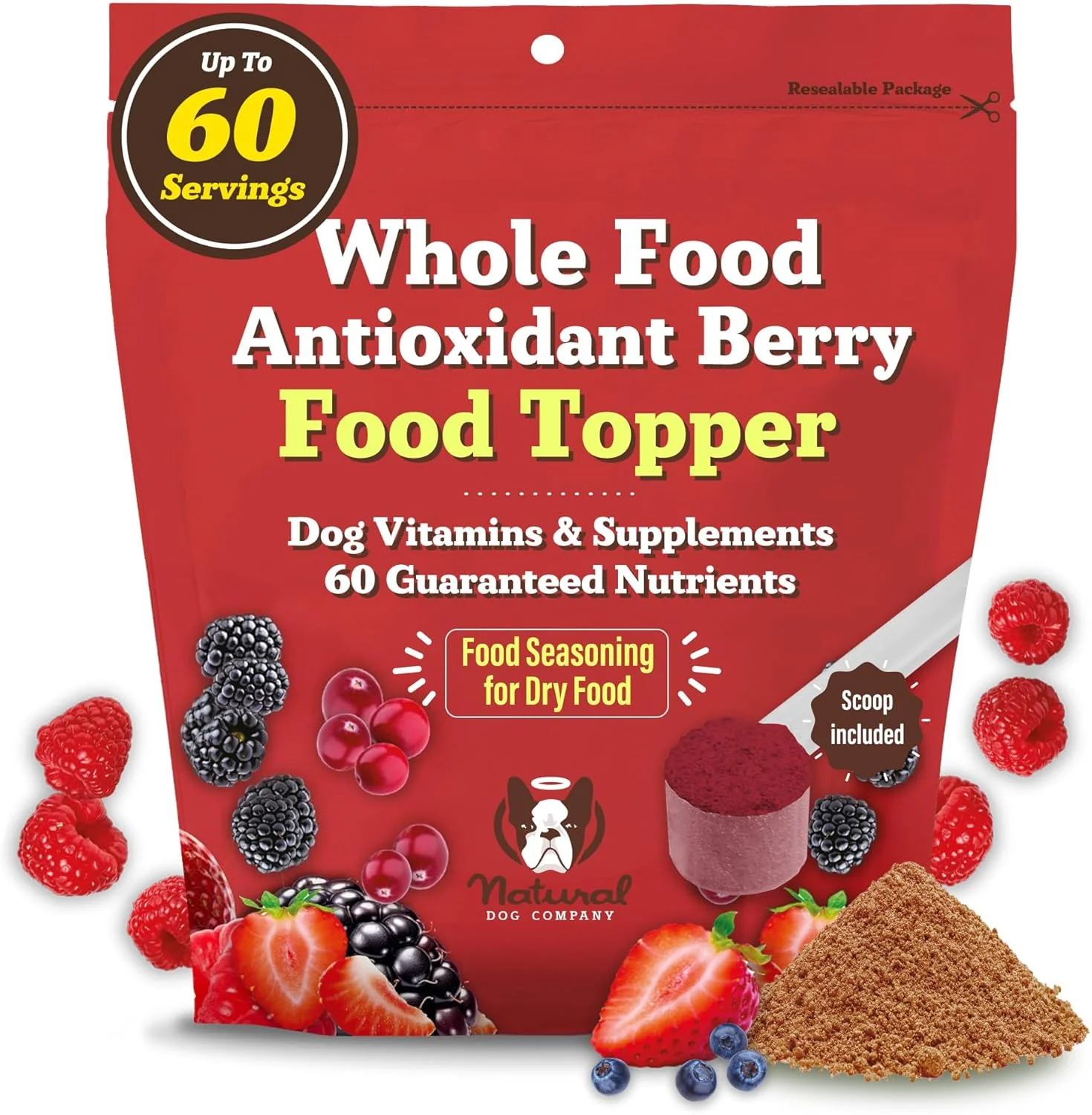Convenient Natural Dog Company Dog Food Topper Antioxidant Berry Vitamins Superfood Meal Topper Supplement Holistic Nutrition Dog Food Seasoning Immune Support All Breeds Ages Sizes of Dogs 8oz Bag Relaxed