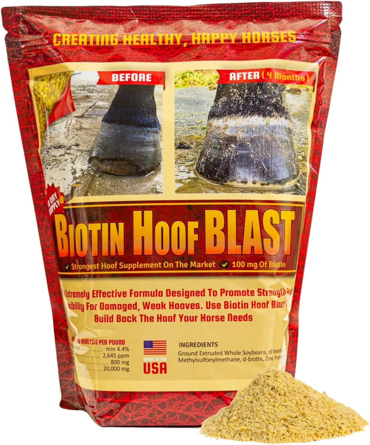 Efficient Horse Guard Hoof Supplements for Horses – 38 Servings – Biotin Hoof Blast 4.8lb Bag with 100mg Biotin per Serving – Concentrated Equine Hoof Health Strengthener with MSM Methionine Zinc Refined