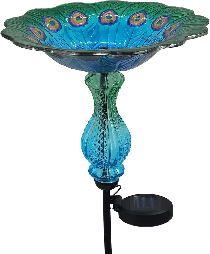 Expertly Made Blue Peacock Ground Stake Solar Bird Feeder Convenient