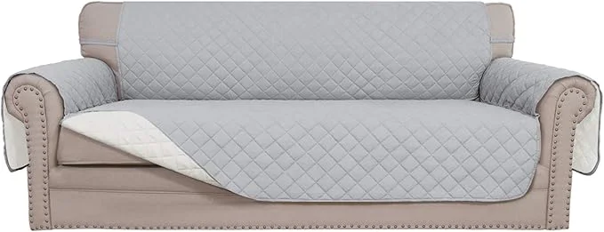 Durable Easy-Going Reversible Oversized Couch Cover for 3 Cushion Couch Sofa Cover for Dogs Water Resistant Furniture Protector Cover with Foam Sticks for Pet Oversized Sofa Light Gray Ivory About ThisOverview Enhanced