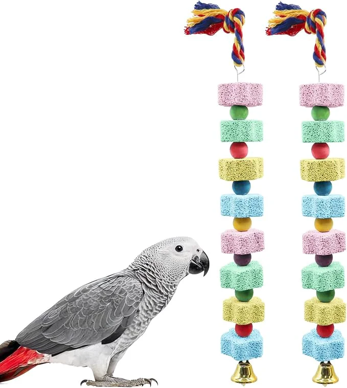 Premium 2 Pack Bird Chewing Toy Colorful Parrot Beak Grinding Calcium Stone Consistent