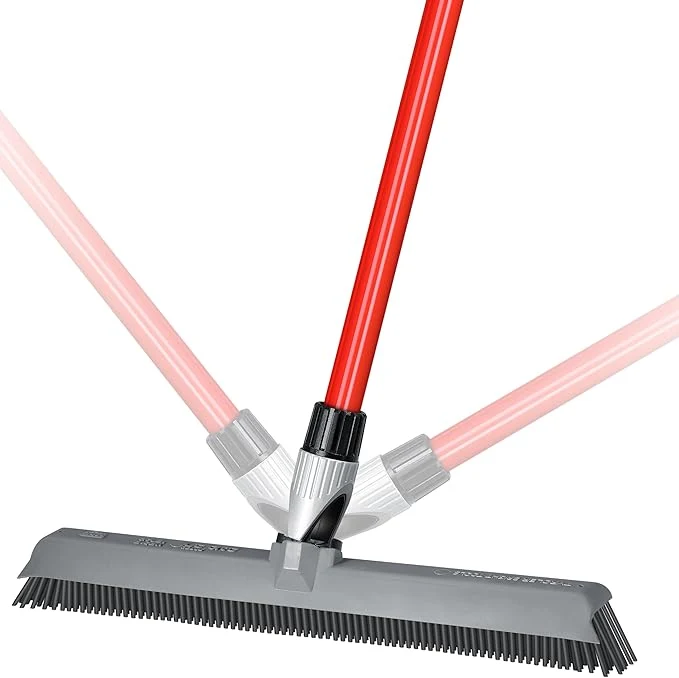 Comfortable 2-in-1 Silicone Rubber Broom Carpet Rake and Squeegee – Swivel Pet Hair Removal Broom with Long Handle – Slanted Side Bristles for Corners – Multipurpose Rubber Broom for Carpet Hardwood Floor TileAbout ThisOverview Versatile