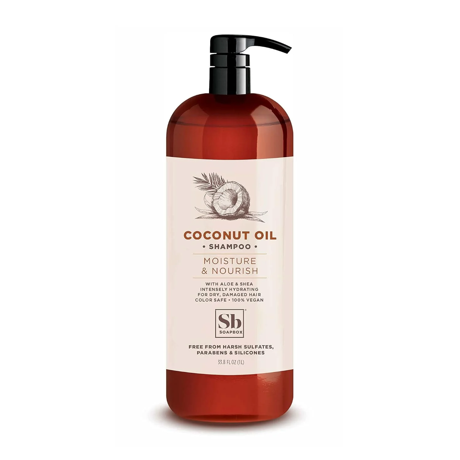 Authentic Soapbox Coconut Oil Shampoo Harsh Sulfate Paraben Silicone Color Safe and Vegan Hair Shampoo 33.8 Ounces Minimalist