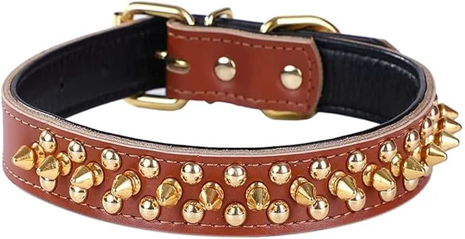 Clean Spiked Studded Dog Collar Leather Dog Collar Adjustable Pet Collars Verified