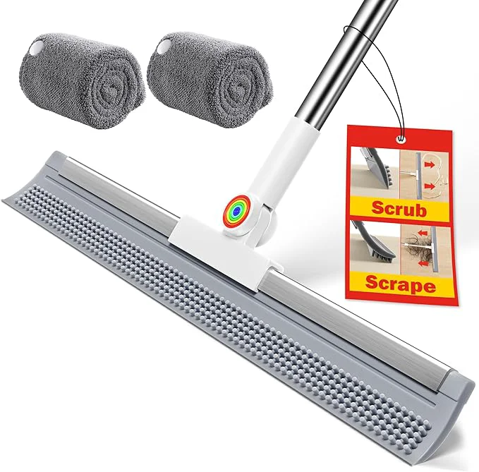 Eco-Friendly Floor Squeegee for Concrete Floors 180° Rotating Silicone Broom Squeegee for Floor with Long Handle and Textured Squeegee Design Water and Pet Hair Remover for Bathroom Floors Tile Deck and GlassAbout ThisOverview Fast