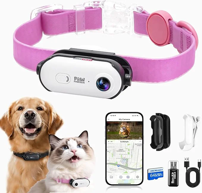 Secure 4K UHD Dog Cat Pet Camera Collar Video Recorder with Phone App View Outdoor Indoor POV Action Cam for Small and Medium-Size Dogs White – Pink Waterproof Collar – M 64g About ThisOverview Pure
