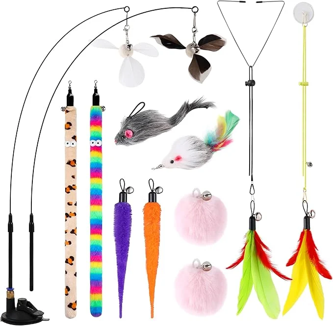 Responsible Soarer 4-in-1 Interactive Cat Feather Toys Enhanced Suction Cup Cats Wand Toy Fast