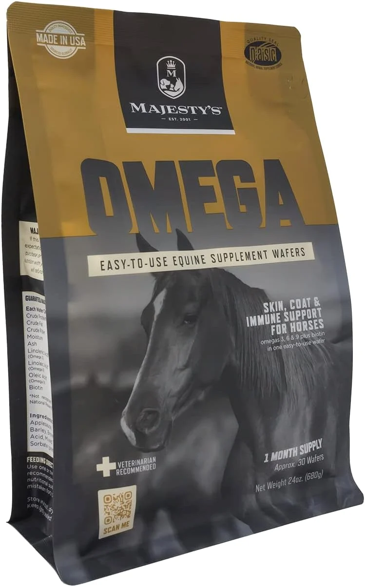 Reusable Majesty’s Omega Wafers – Superior Horse Equine Skin Coat and Immune Support Supplement – Omega 3 6 9 and Biotin – 60 Count 2 Month Supply Optimized