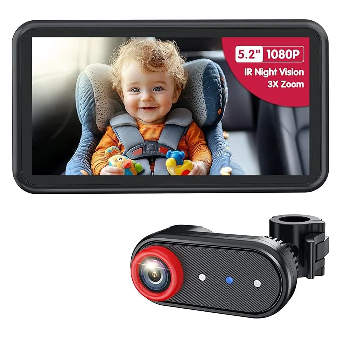 Comfortable BM2A Baby Car Camera Night Vision 5.2 1080P Display for Rear-Facing Car Seats Easy No-Damage Install Patented Anti-Shake Mount – I for Parents and Pet Owners Refined