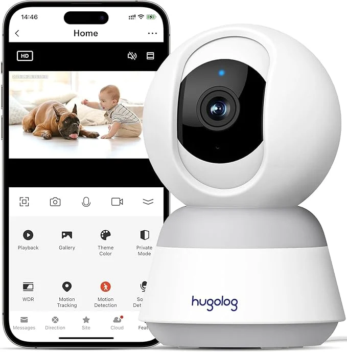 High-Grade Hugolog 3K 5MP Indoor Pan Tilt Security Camera with Auto-Focus I f Lightweight