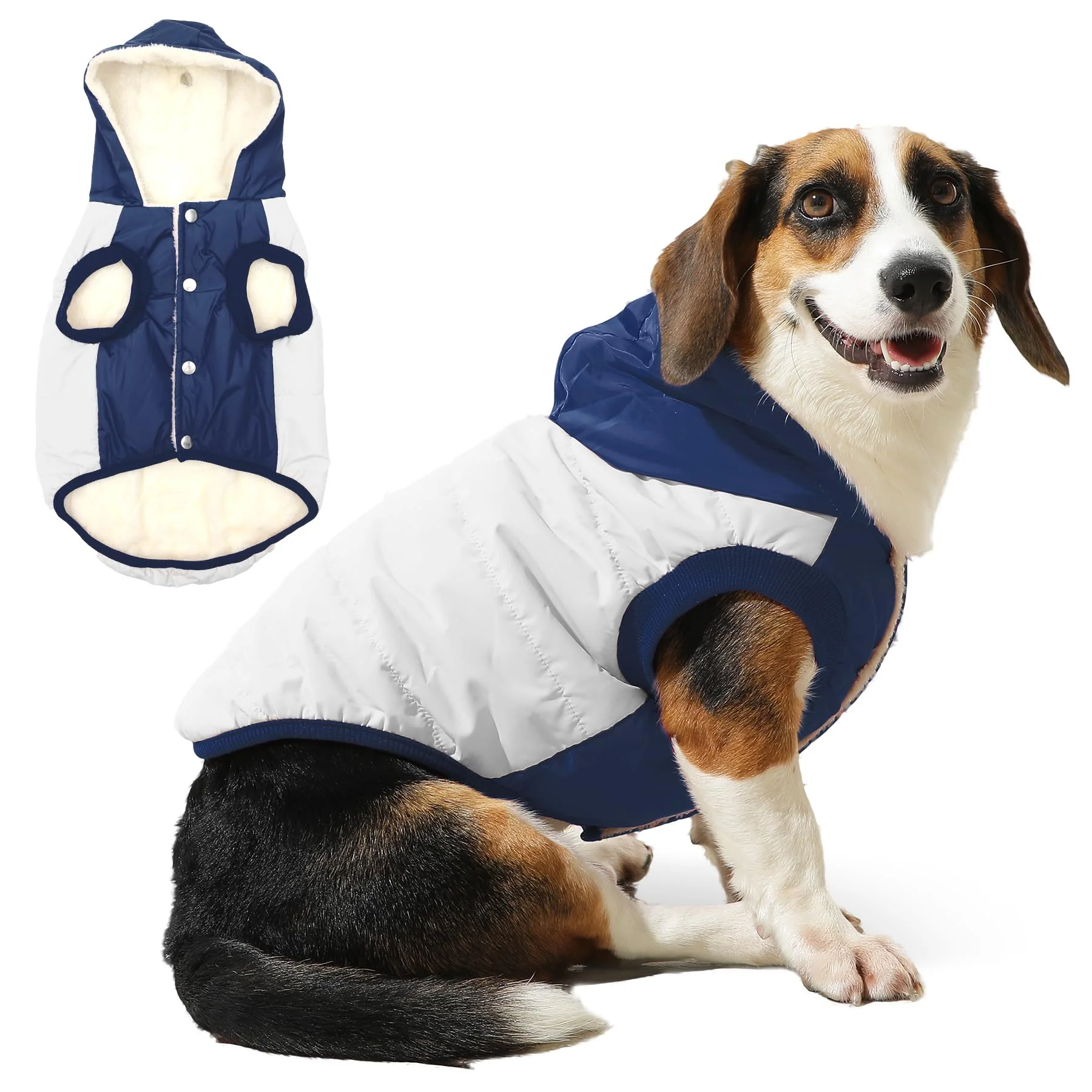 Pure Vecomfy Extra-Warm Fleece-Lined Dog Hoodie for Large Dogs 3XL – Hooded Winter Coat Beige Blue Original
