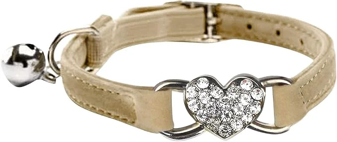 High-Performance Heart Bling Cat Collar with Safety Belt and Bell Adjustable 8-10 inches Elite