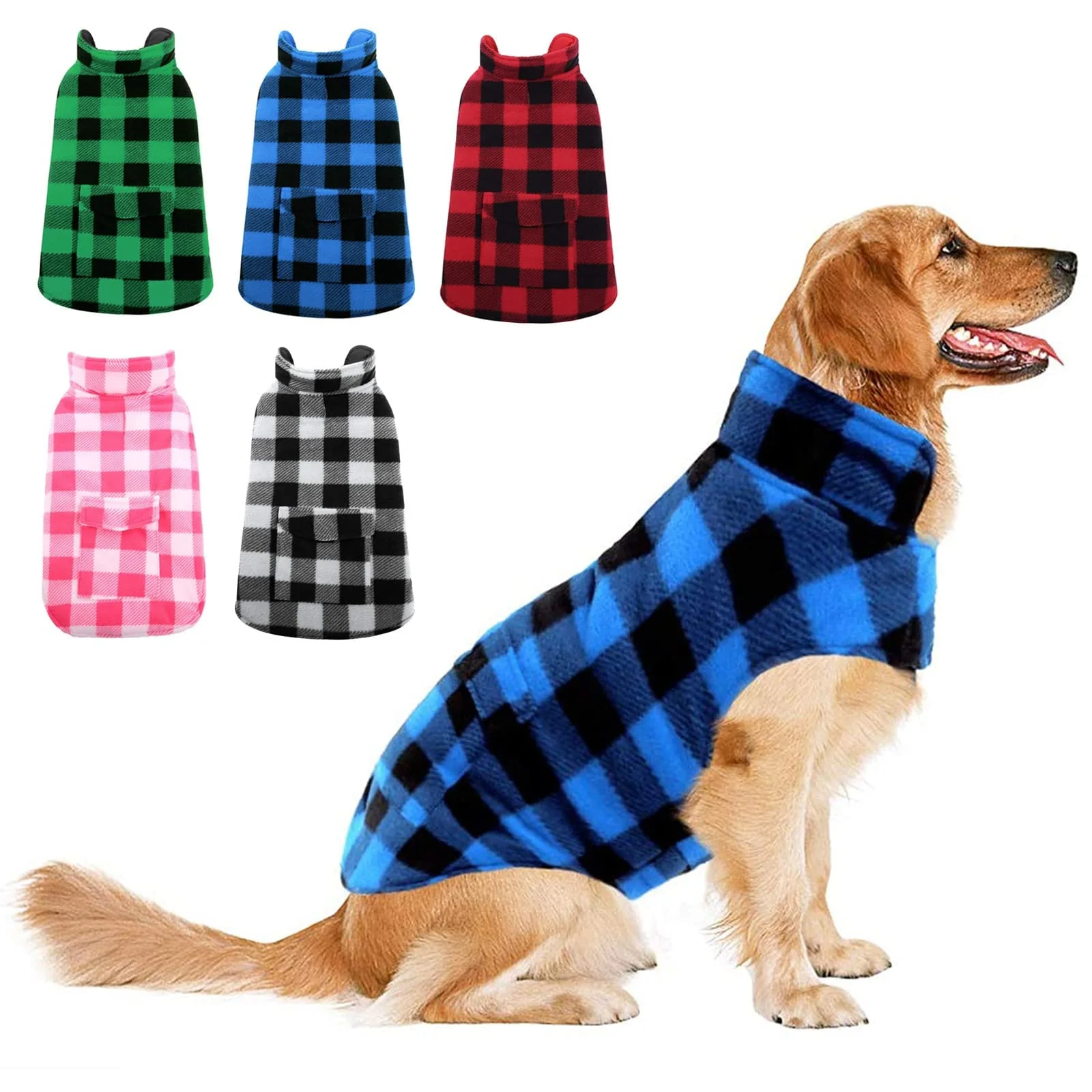 Pure ASENKU Dog Winter Coat – Reversible Plaid Fleece Jacket Waterproof Windproof XXL Blue Verified