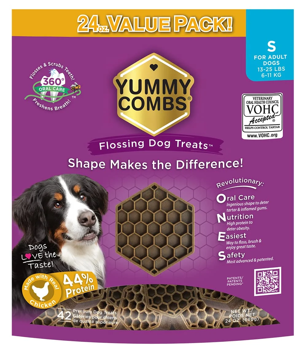 Original Yummy Combs Dog Dental Treats – VOHC for Small Dogs 42 Count Honeycomb Cleaning Shape Enhanced