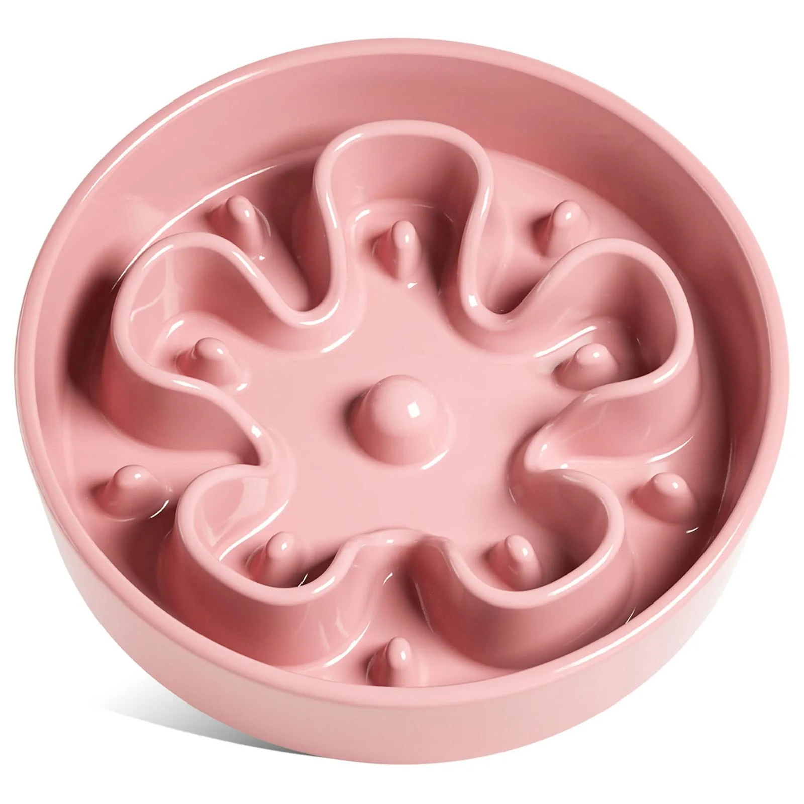 Pure LE TAUCI Slow Feeder Ceramic Dog Bowl – 3 Cups Pink Bloom Puzzle Mealtime Easy-to-Use