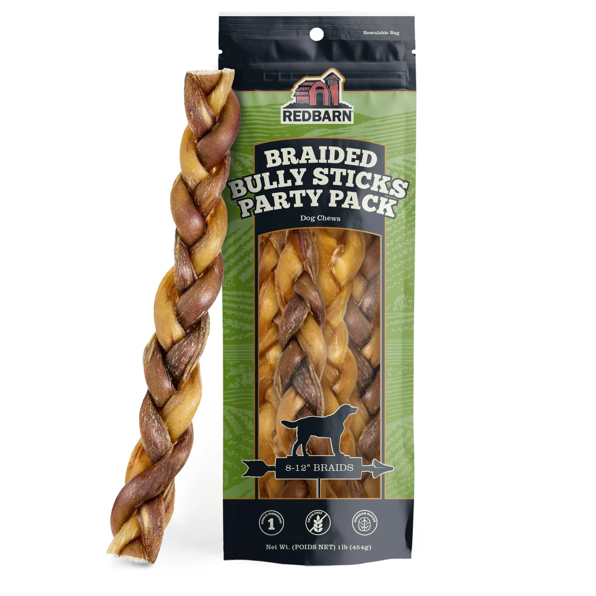 Prestigious Redbarn All Natural Braided Bully Sticks 8-12 inch for Medium Large Dogs 1 lb Bag Professional
