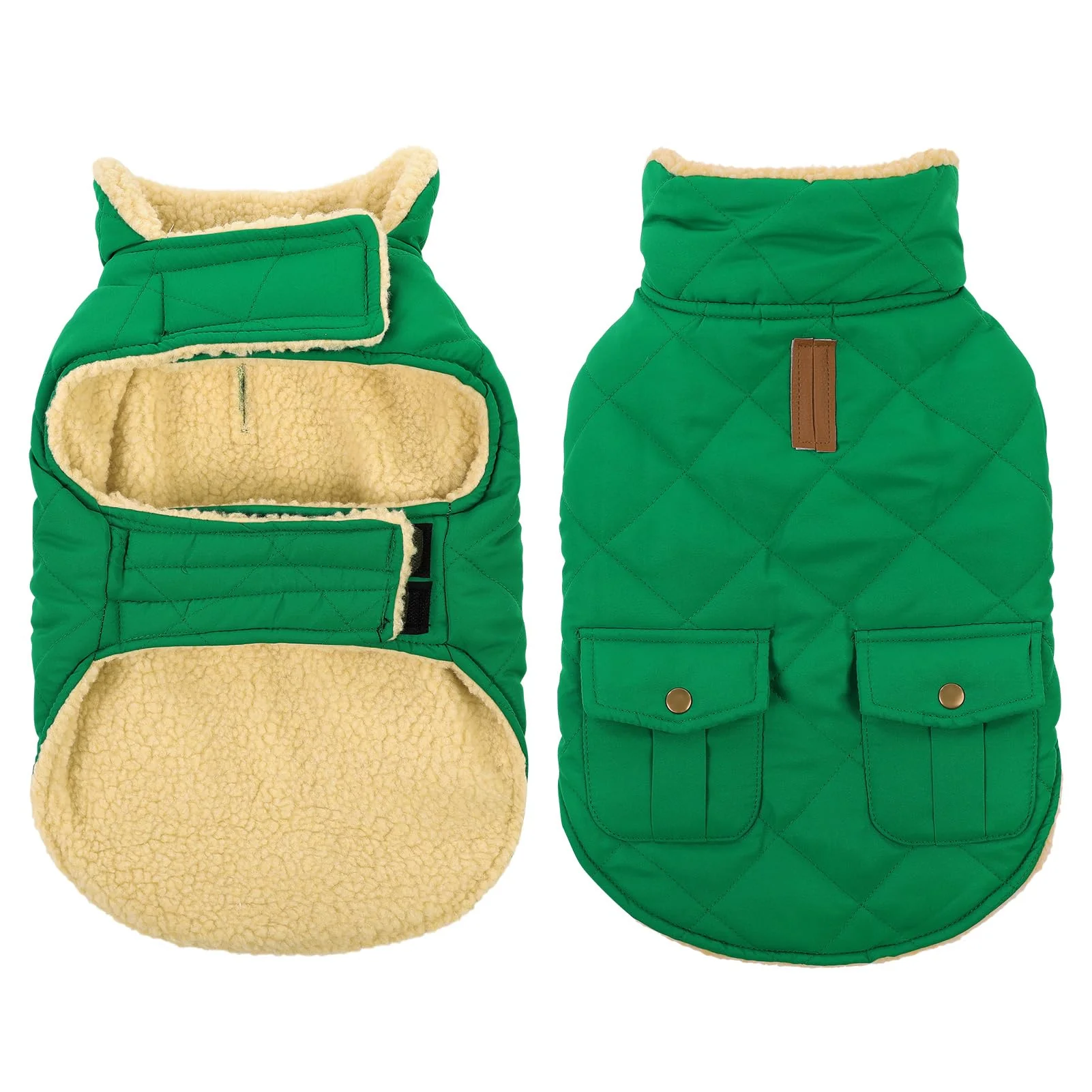 Crafted Queenmore Warm Dog Coat – Cold Weather Puffer Jacket with Pockets Forest Green X-Large Reusable