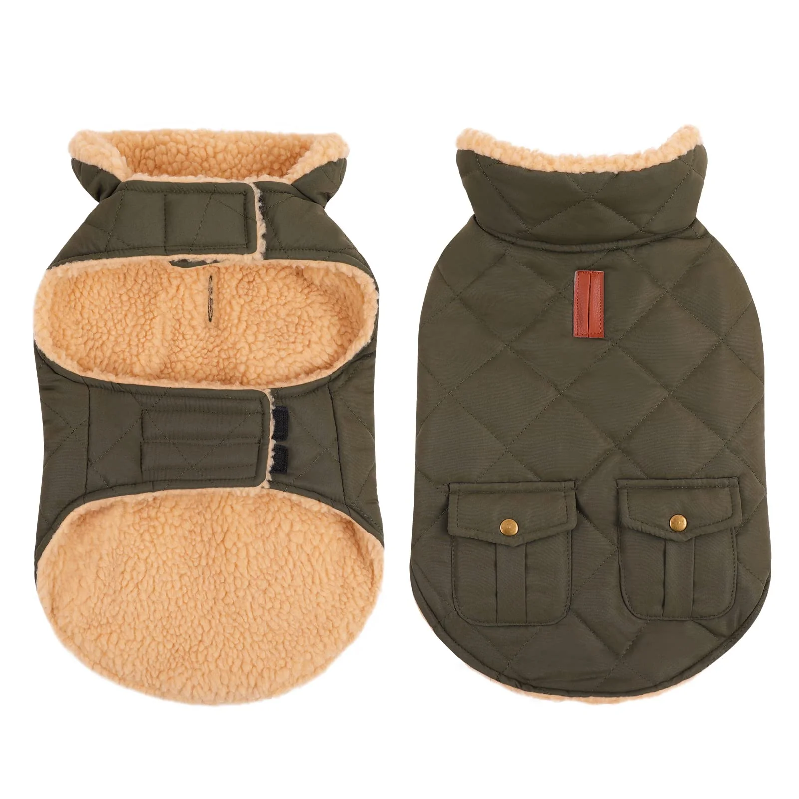 Clean Queenmore Ultra-Warm Winter Dog Coat with Plush Lining Windproof Quilted Jacket Green XL Fine