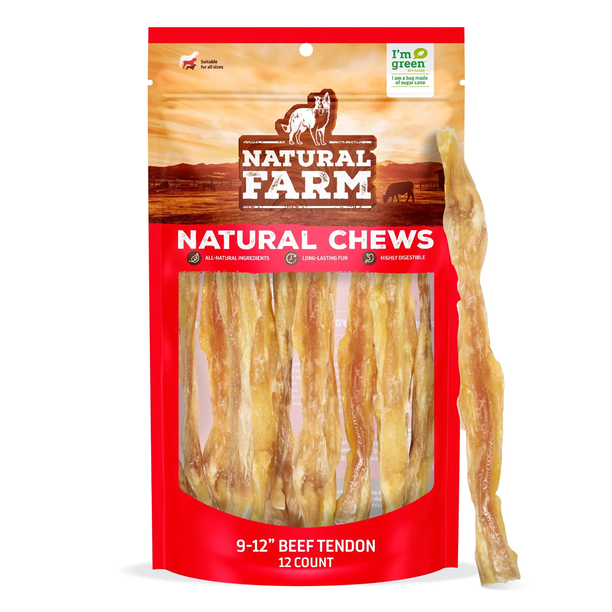 Luxury Natural Farm Extra-Thick Beef Tendons 9-12 Inch 12 Pack – Joint Dental Care for Dogs Unique