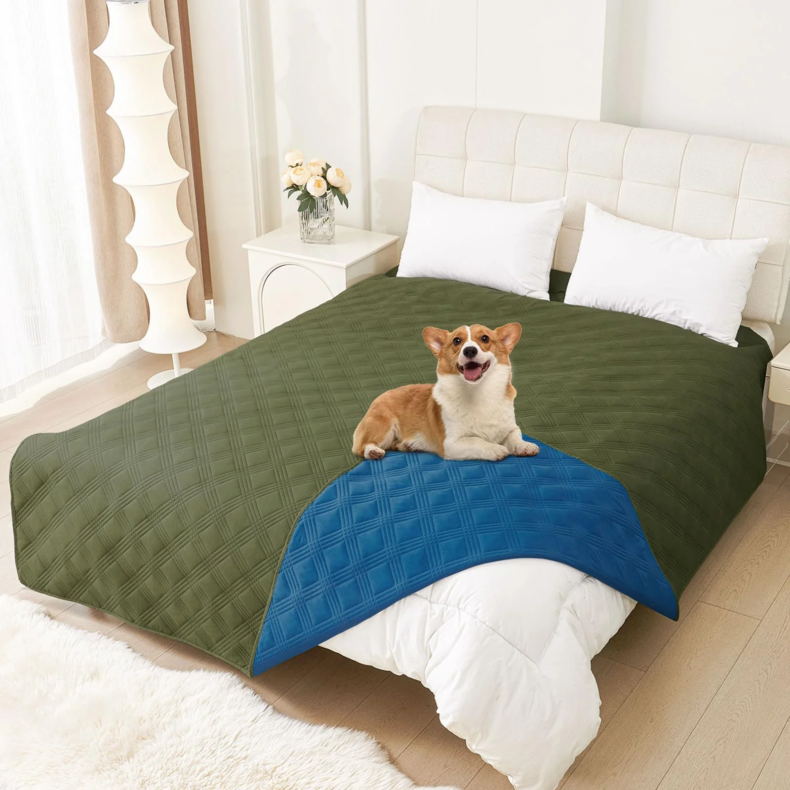 Easy-to-Use hyha Waterproof Dog Blanket – Reversible Sofa Cover 82×120 Washable Pet Furniture Protector Green Navy Blue Premium Material
