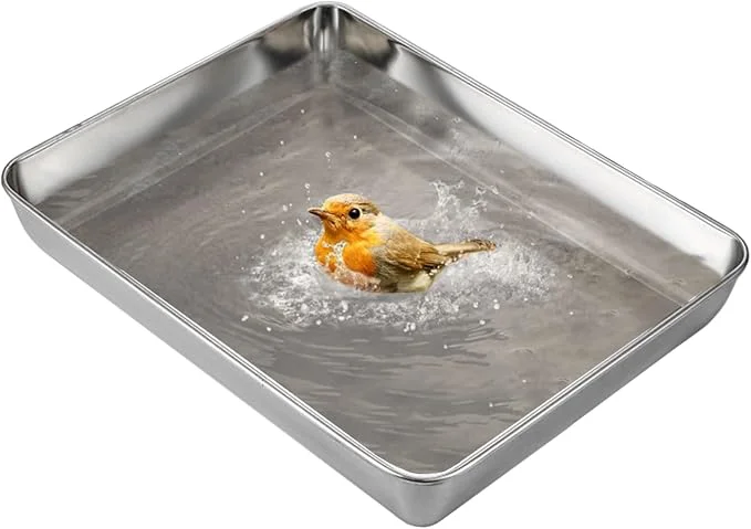 Efficient kathson Stainless Steel Bird Bath 16.14 ×12.2 ×2.36 Metal Bird Bath Tray Pet Original