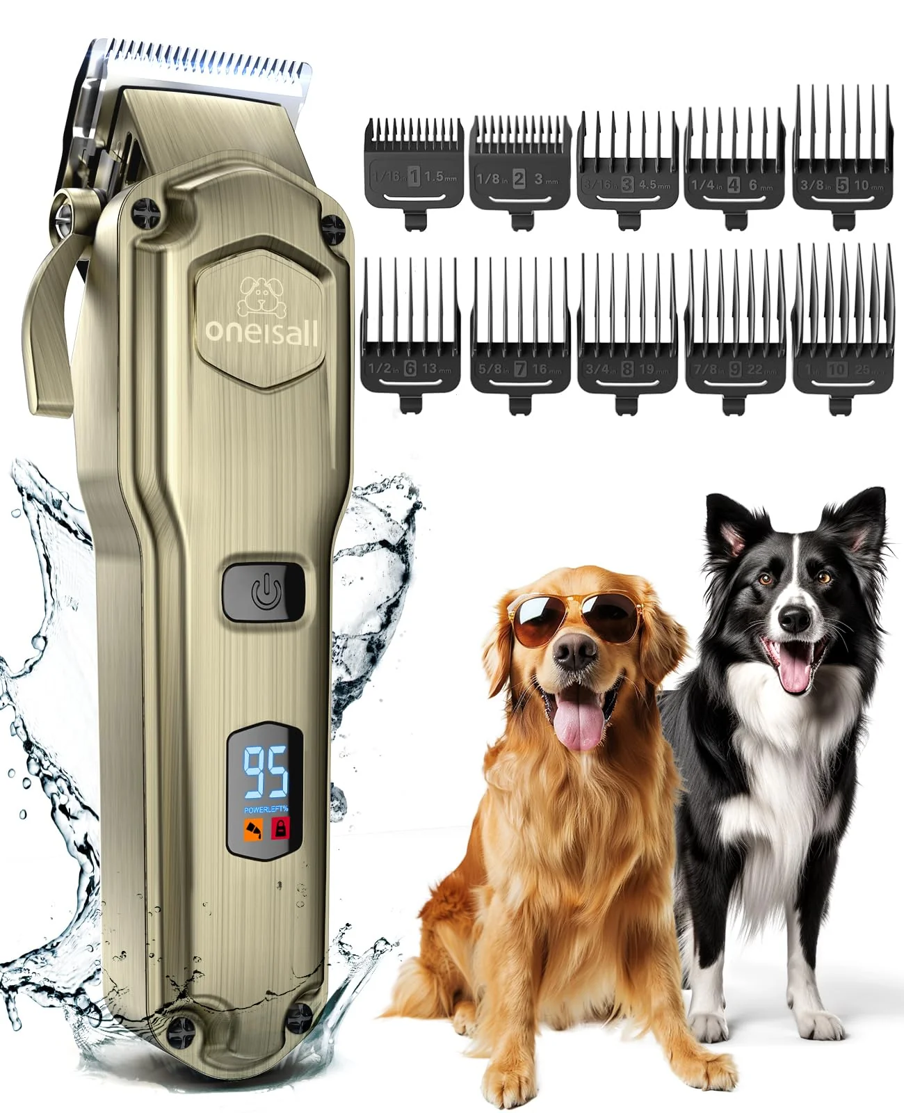 Reusable oneisall Dog Clippers for Thick Coats – Low Noise Cordless Waterproof 6800 RPM Fine