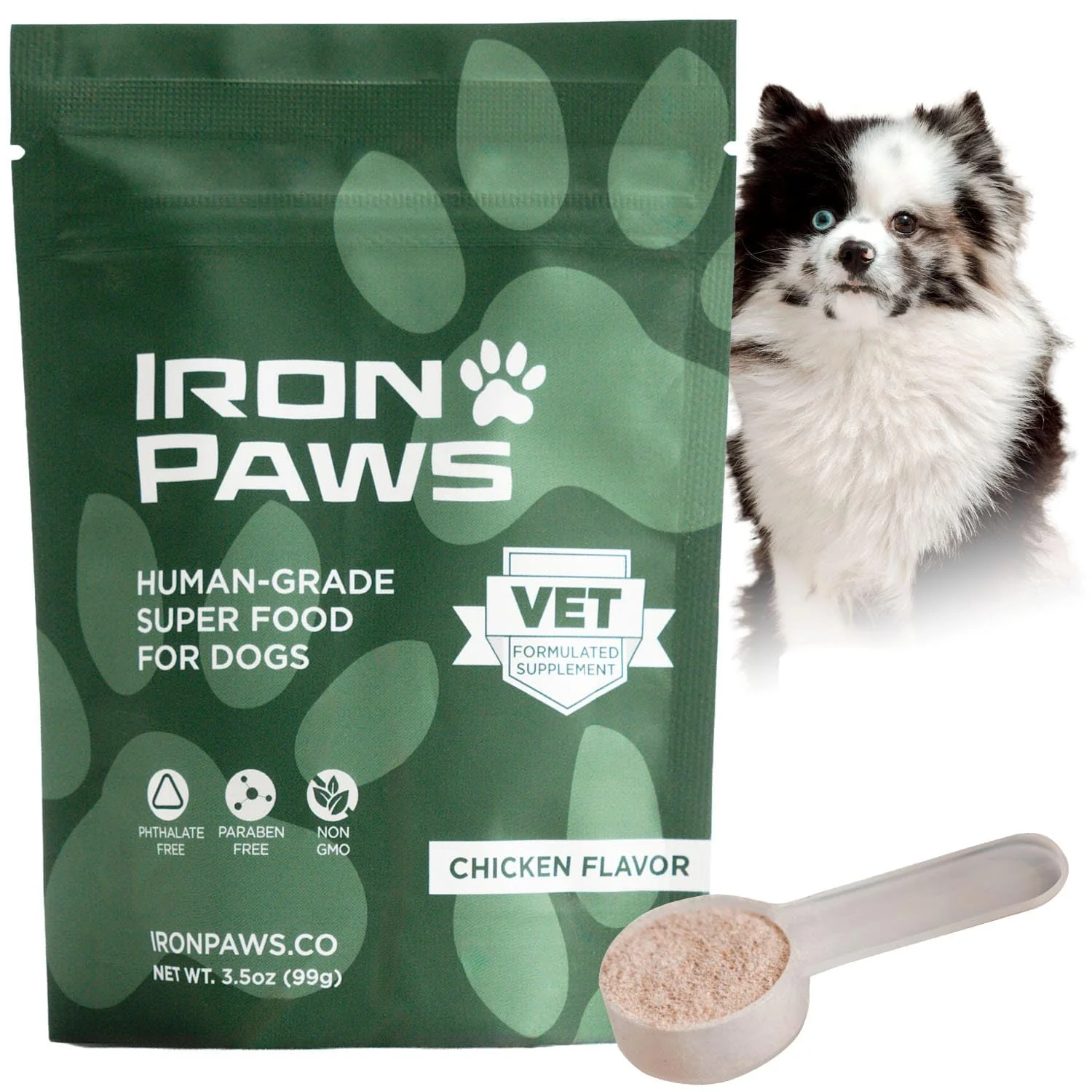 Authentic Iron Paws Dog Superfood Greens Powder – Dental Health Longevity Joints Gut Health 3.5 oz Classic